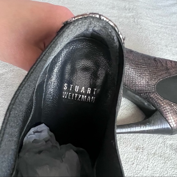 Stuart Weitzman Whoop Heel Leather Chelsea Ankle Boot Bootie Sable Viper Snake - Picture 6 of 13